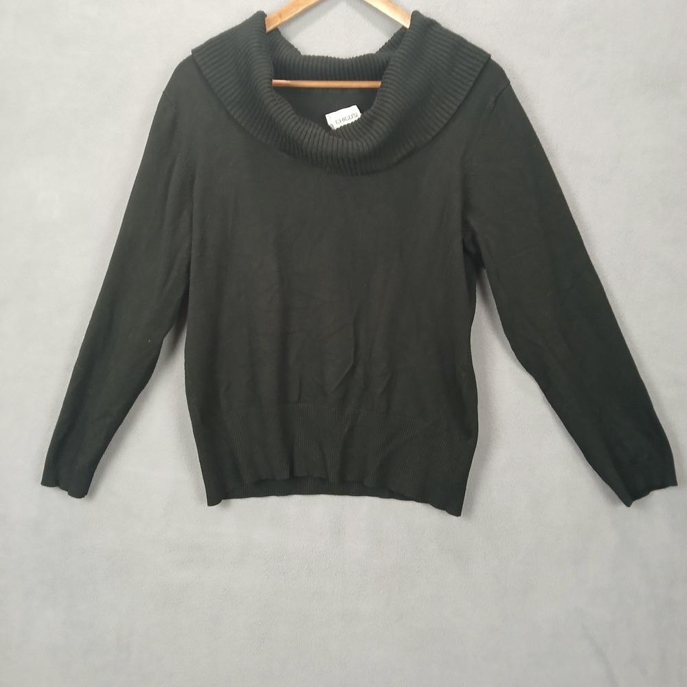 Chico's Cropped‎ Sweater Womens 3 Black Knit Cowl Neck Ribbed Hem Outerwear